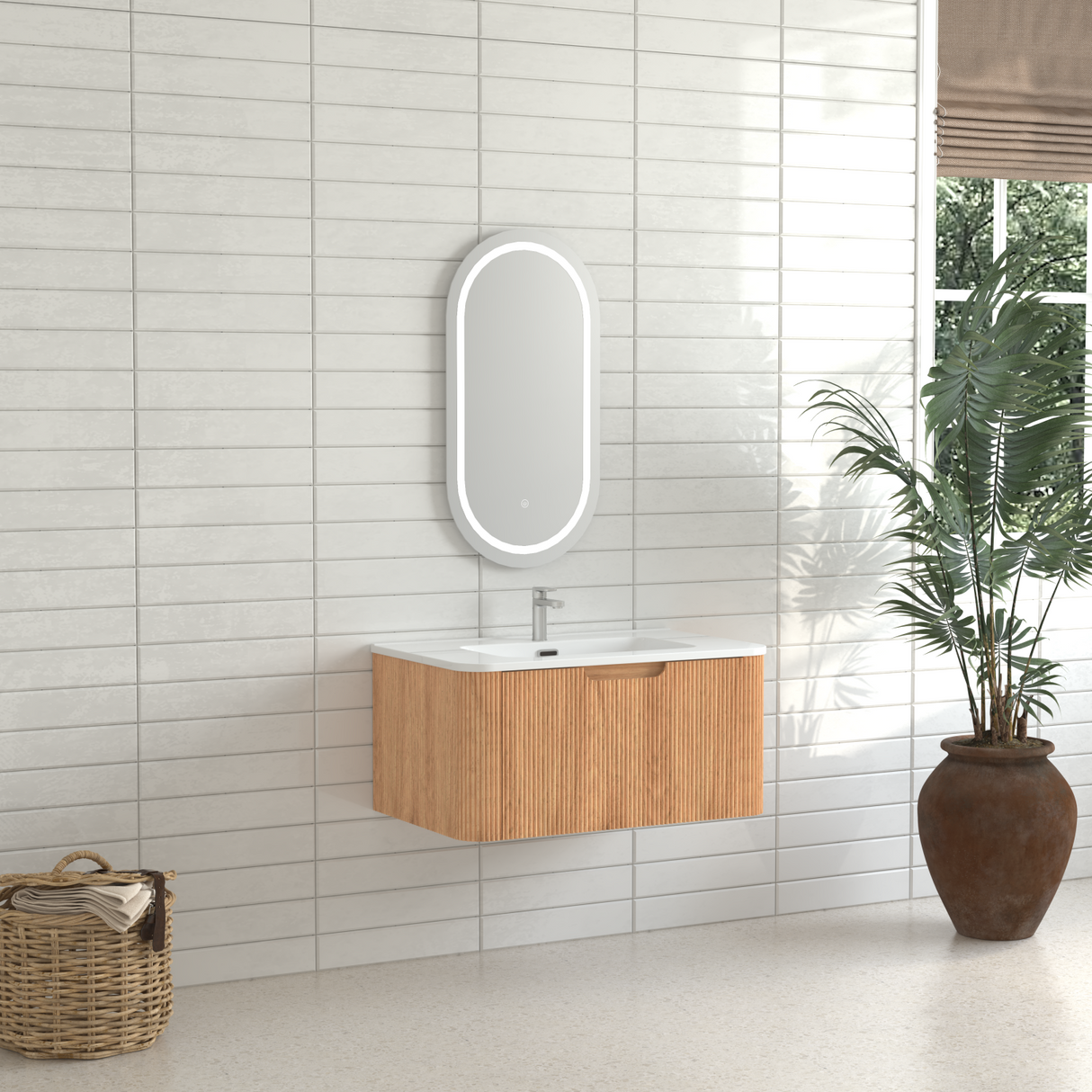 30-Inch Wall-Mounted Floating Solid Wood Bathroom Vanity