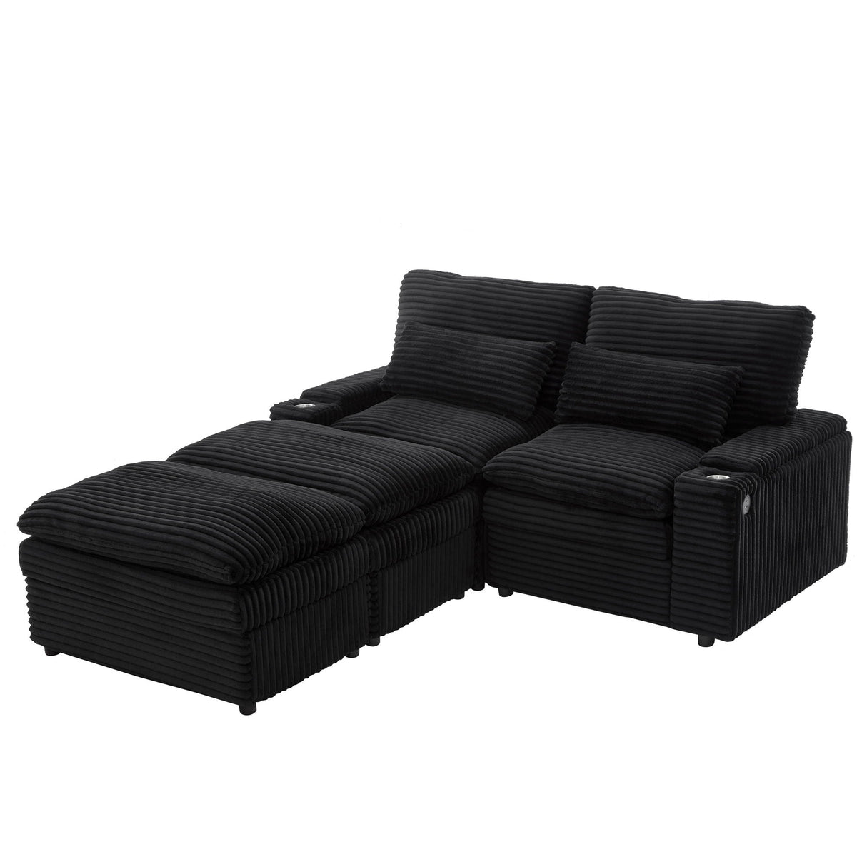 Convertible Loveseat Sofa With Storage, USB Ports, Cup Holders
