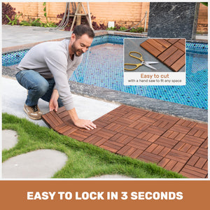Acacia Wood Interlocking Deck Tiles - Checker Pattern