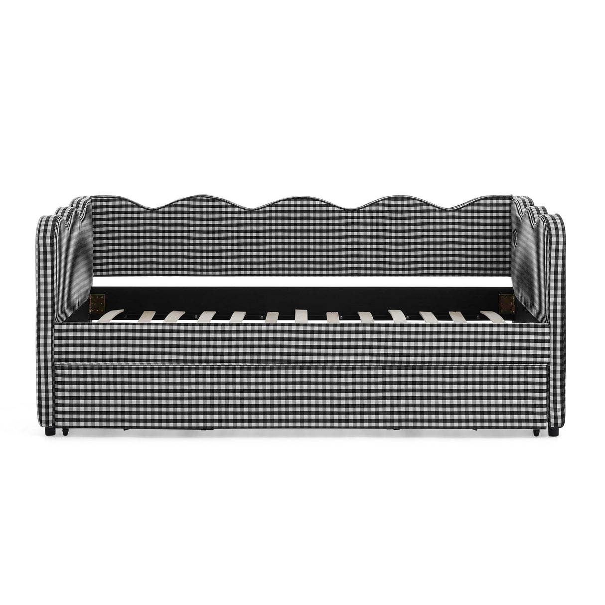 Cozy Gingham Daybed with Trundle Twin Size Sofa Bed