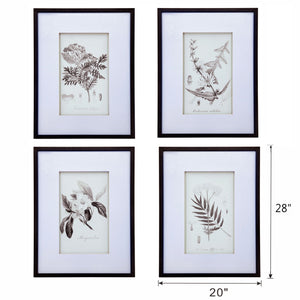 Botanical Wall Art Prints, Home Decor For Living Room Dining Room, Bedroom, Hallway (Set of 4) - White / Black