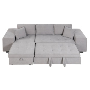 Modern L-Shape 3 Seat Reversible Sectional Couch, Pull Out Sleeper Sofa With Storage Chaise And 2 Stools For Living Room Furniture Set
