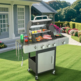 3-burner propane gas bbq grill with side burner, 37230btu output with enameled cast iron cooking grids