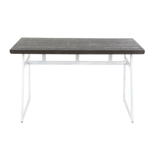Industrial Dining Table with Geometric Metal Frame - Vintage White/Espresso