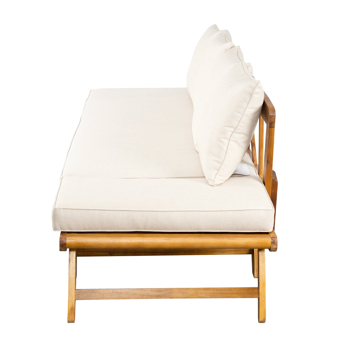 Outdoor Patio Daybed Sofa, 3-Seat Sofa with Foldable Arm & Removable Cushions