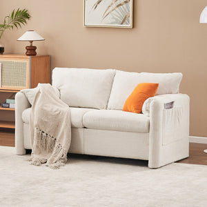Modern Loveseat Sofa 2-Seater - Plush Chenille Fabric Ivory White