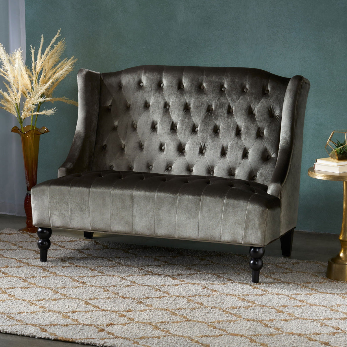 Upholstered Loveseat with Wing Back and Diamond Tufting - Multiple Colors