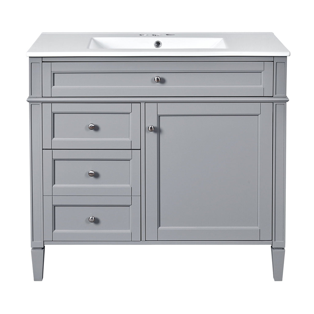 Bathroom Vanity With Mirror Cabinet, Single Sink With 2 Soft Closing Doors And 4 Drawers