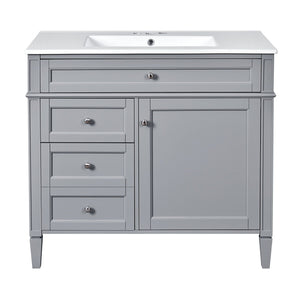 Bathroom Vanity With Mirror Cabinet, Single Sink With 2 Soft Closing Doors And 4 Drawers