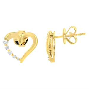 14K Yellow Gold 1/8 Cttw Diamond Journey Heart Hoop Earrings (K-L Color, I1-I2 Clarity)