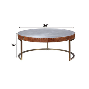 Tamas - 16" Coffee Table - Aluminum & Cocoa Top Grain Leather