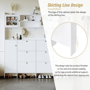 On Trend Multifunctional Tipping Bucket Shoe Cabinet With Storage Shelf & 6 Flip Drawers