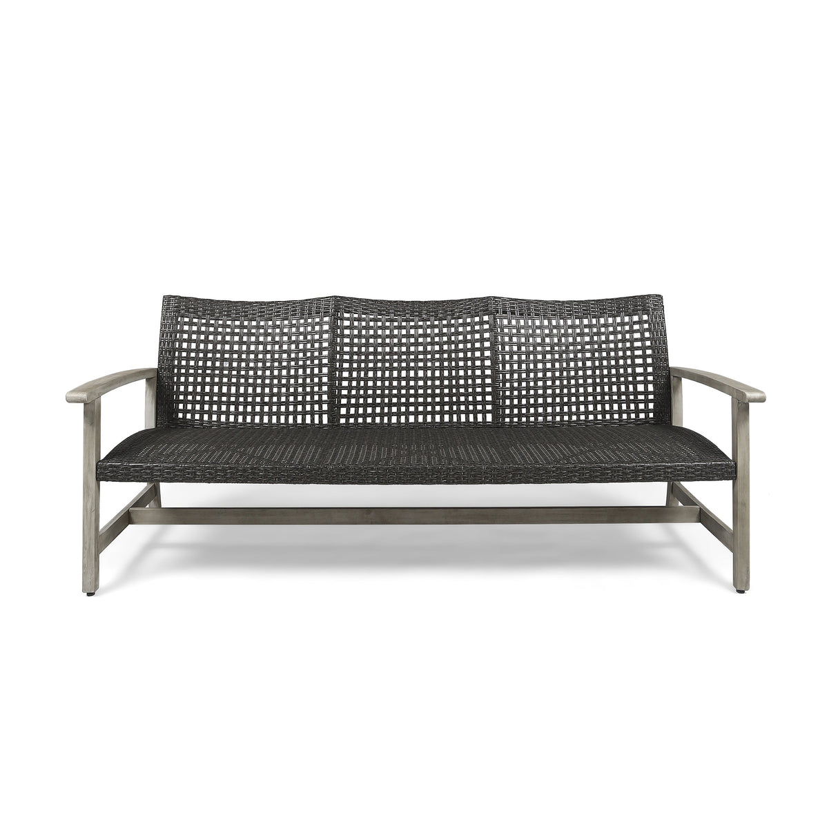 Outdoor Acacia Wood Wicker 3-Seater Sofa, Patio Furniture Conversation Set for Backyard