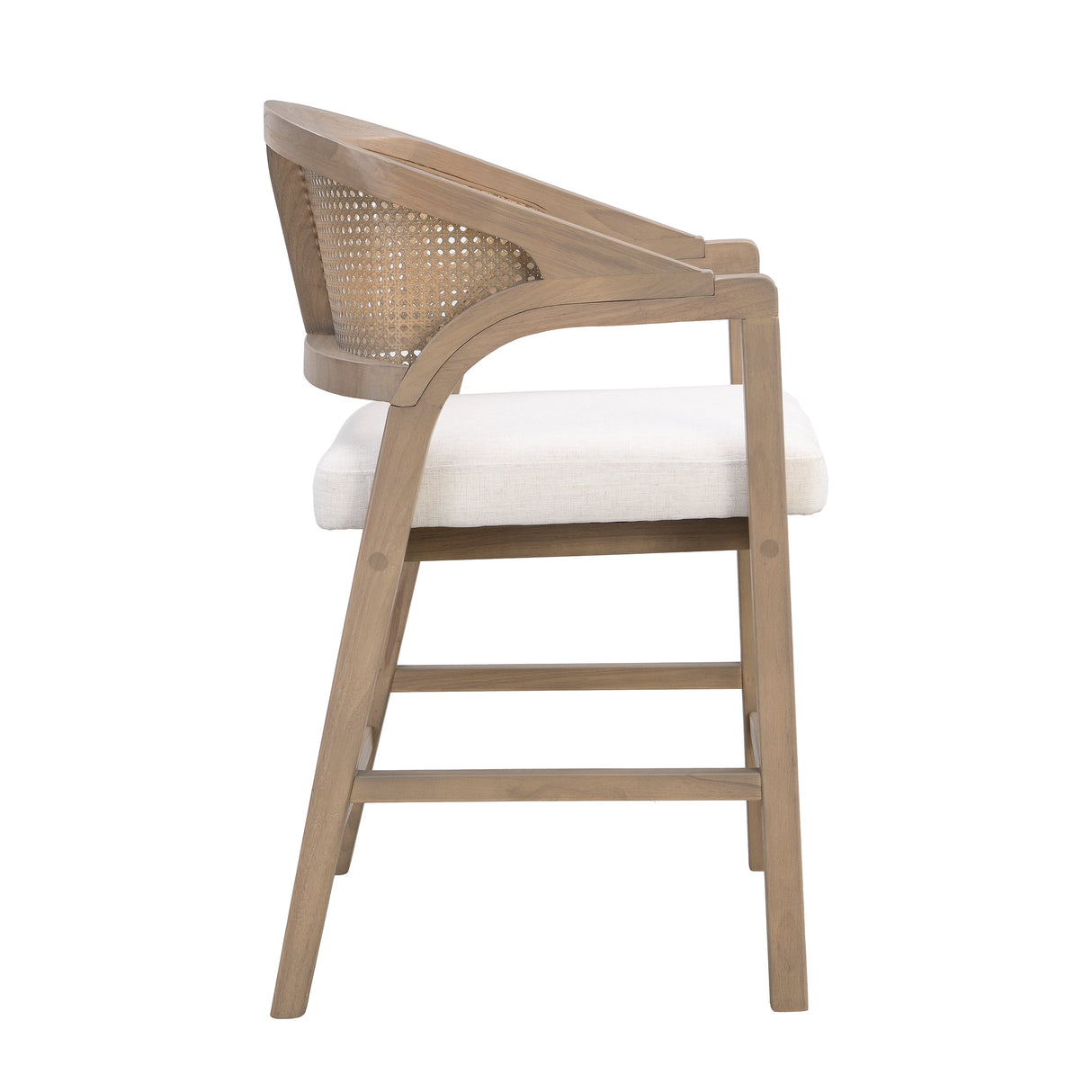 Wooden Frame Counter Stool with Rattan Back, Set of 2