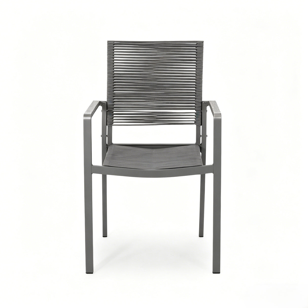 7-Piece Aluminum & Woven Rope Outdoor Patio Dining Set, Grey & Black