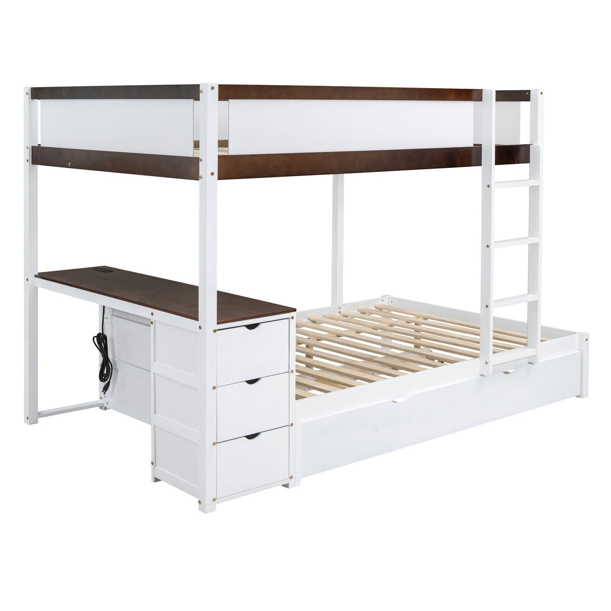Bunk Bed With Twin Size Trundle, Storage And Desk