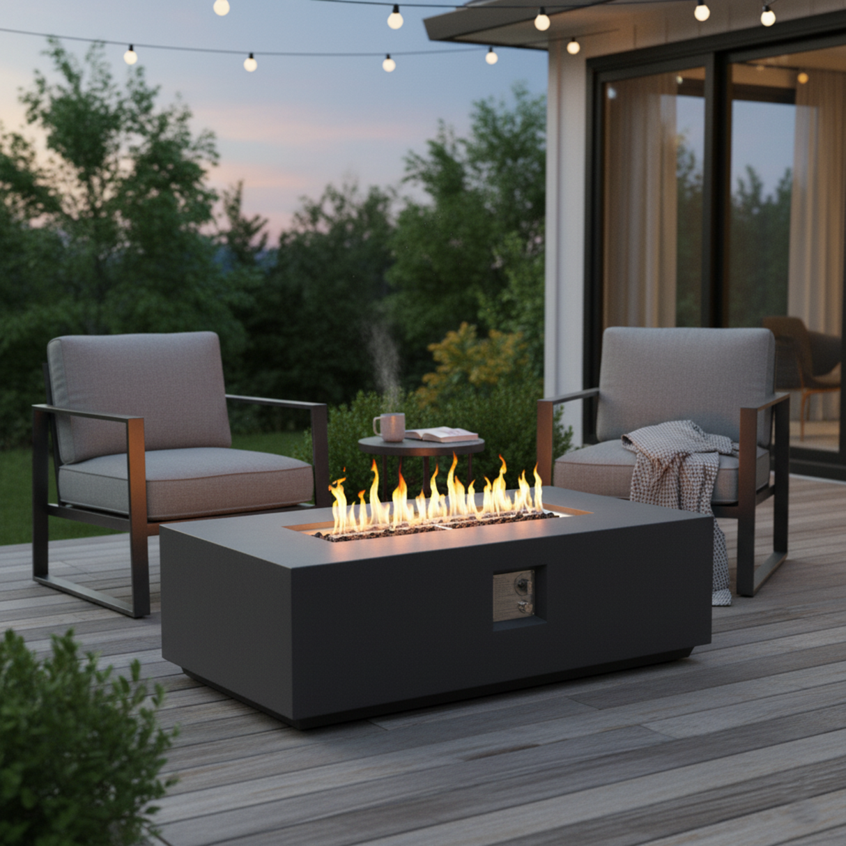 Volon Modern Rectangular Fire Pit Table in Light Gray