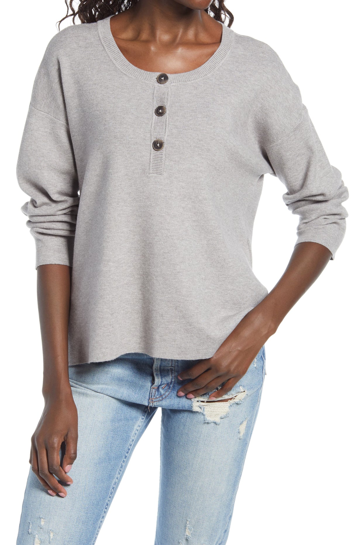 Women's Grey Wayf Kerry Henley Sweater - Size Large