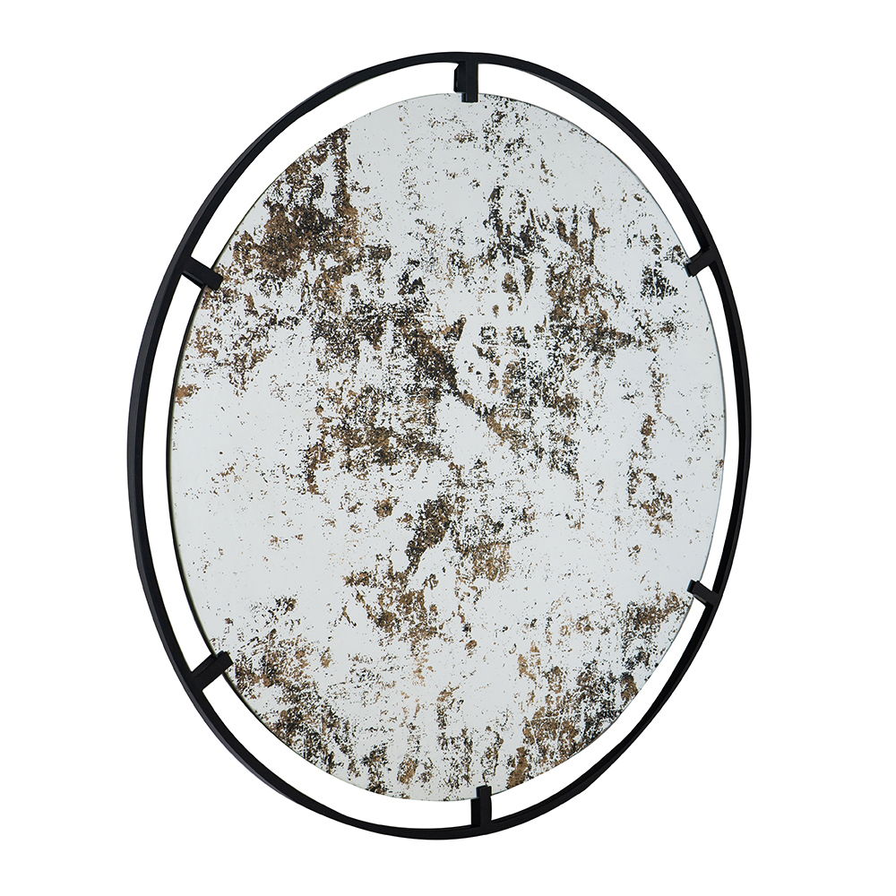 Theodor - Mirror With Industrial Design Round Mirror With Metal Frame For Wall Decor & Entryway Console Lean Against Wall - Black