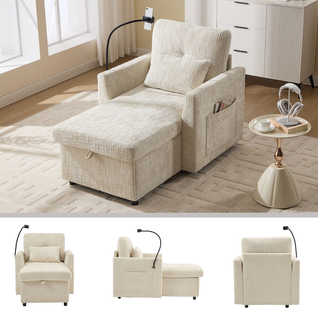 Multifunctional Recliner Sofa with Storage and Phone Bracket