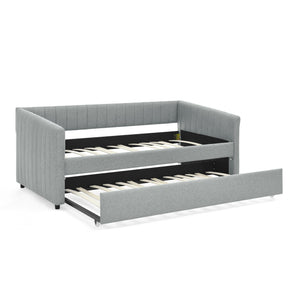 Upholstered Daybed With Trundle With Vertical Stripes