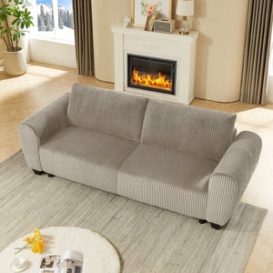 Corduroy Upholstered 3-Seat Sofa Couch 2-in-1 Convertible Sleeper Sofa Light Brown