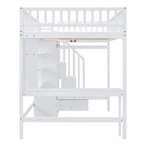 Loft Bed With Bookshelf, Drawers, Desk, And Wardrobe