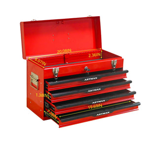 20-Inch Steel Tool Box with Drawers – Portable Storage, Red