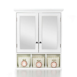 Bathroom Storage Cabinet, Medicine Cabinets For Bathroom With Mirror, 2 Doors 2 Adjustable Shelf & 3 Christmas Style Storage Basket - White
