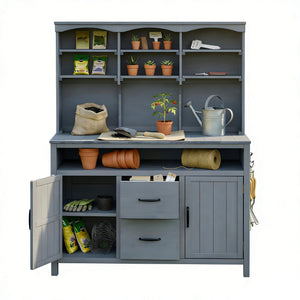 TOPMAX Large Fir Wood Potting Bench with Hutch and Storage