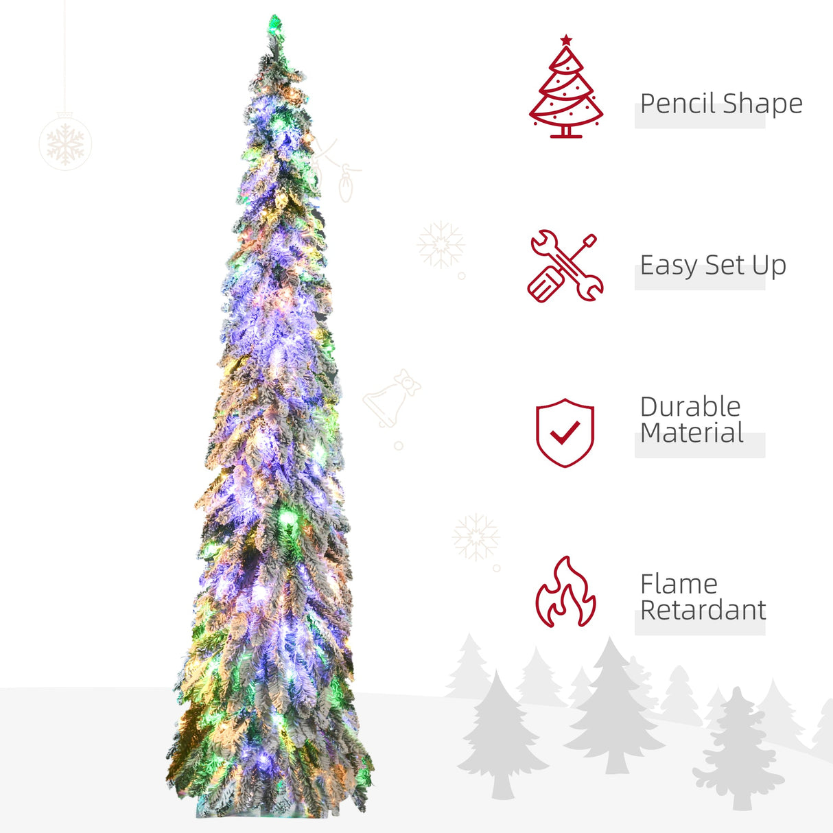 HOMCOM 7ft Tall Prelit Pencil Artificial Christmas Tree