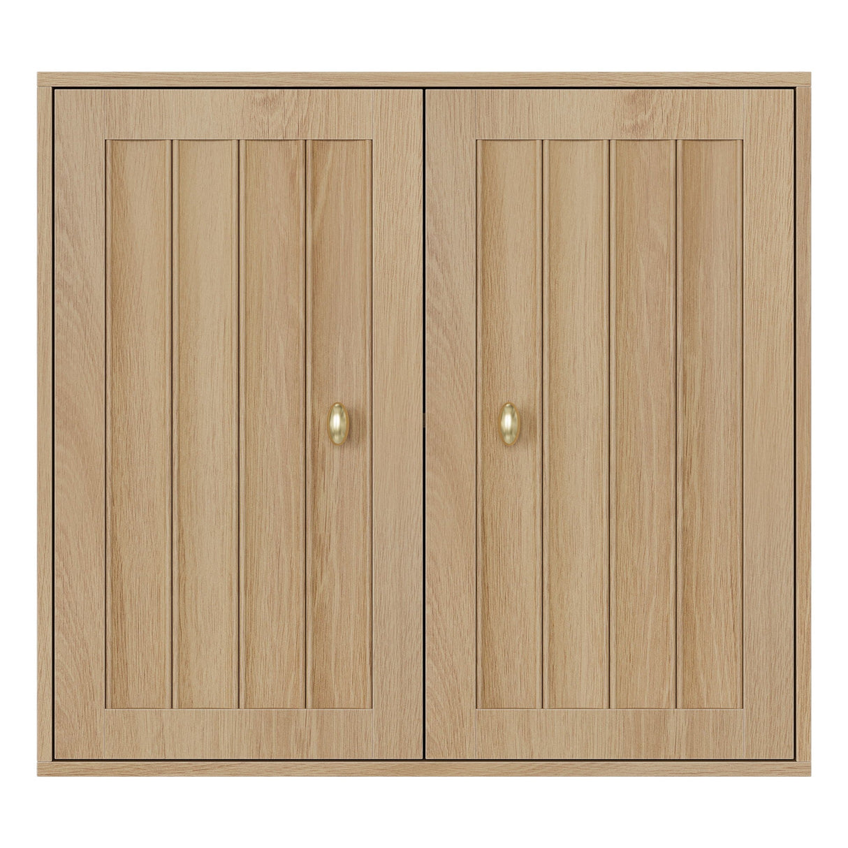 Wall Mounted Bathroom Cabinet With Double Doors And Vertical Grooved Design For Bathrooms - Oak