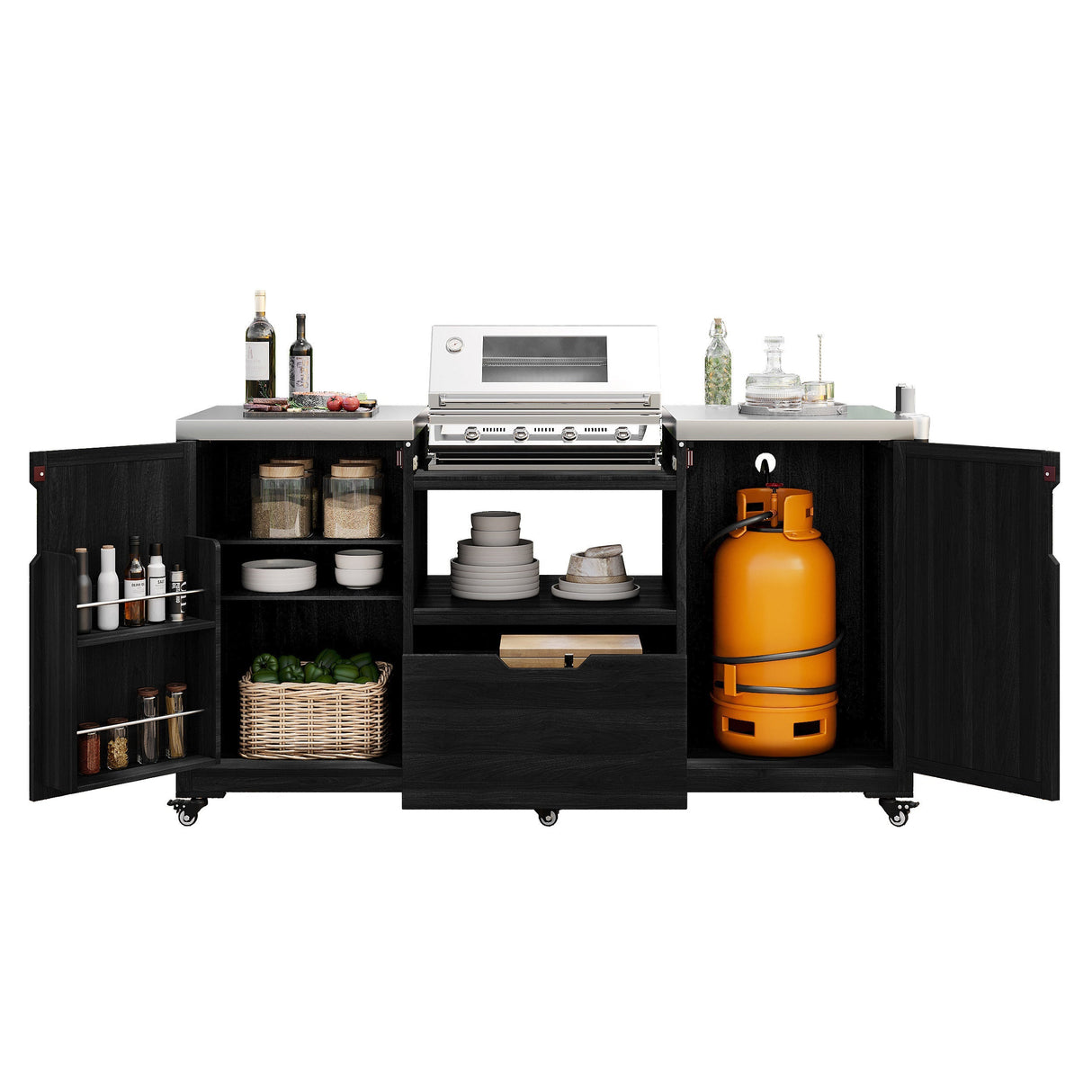 K&K 66.5' Outdoor Kitchen Island for Big Green Egg Grills