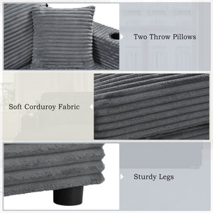 Oversized Loveseat Chaise With 2 USB Ports, 2 Cup Holders And 2 Throw Pillows