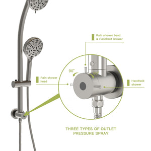 Multi Function Dual Shower Head System With 4.7" Rain Showerhead, 8 Function Hand Shower, Adjustable Slide Bar