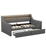 Twin Size Linen Upholstered Daybed with Storage Drawers and LED Lights