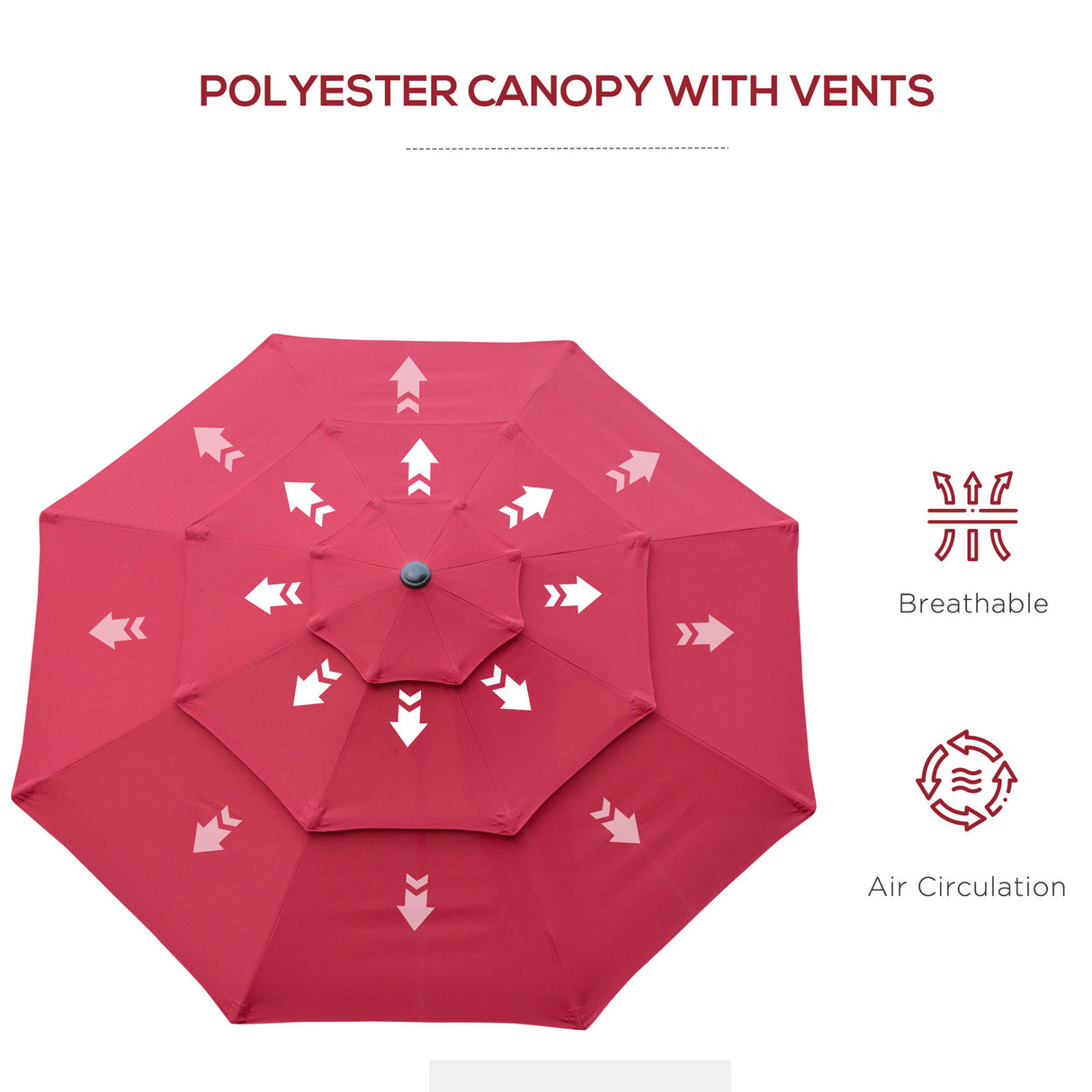 9ft 3 tiers patio umbrella outdoor market umbrella with crank, push button tilt for deck, backyard and lawn, wine red