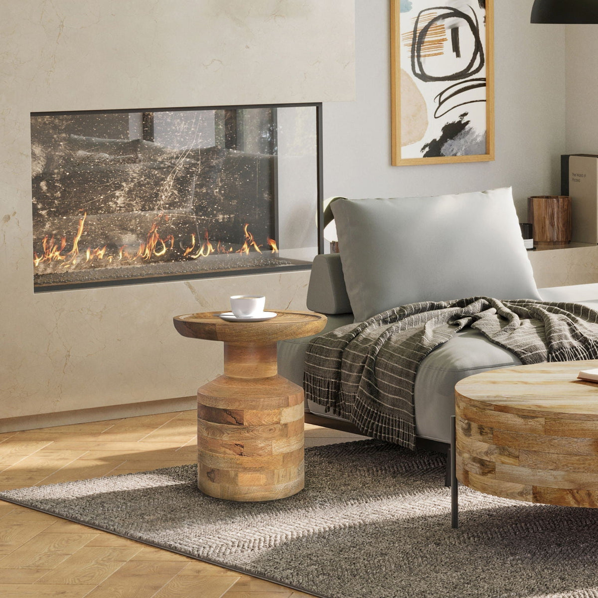 Handcrafted Wooden Accent Table with Sculptural Design - Multiple Colors