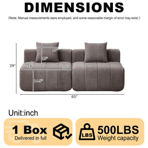 Modular Sectional Sofa With 2 Pillows, Symmetrical Design