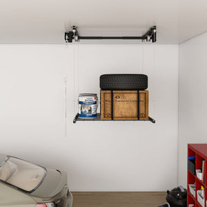 Overhead Garage Storage Rack 4 X 4 Ft for High Ceilings with Safety Lock - Black