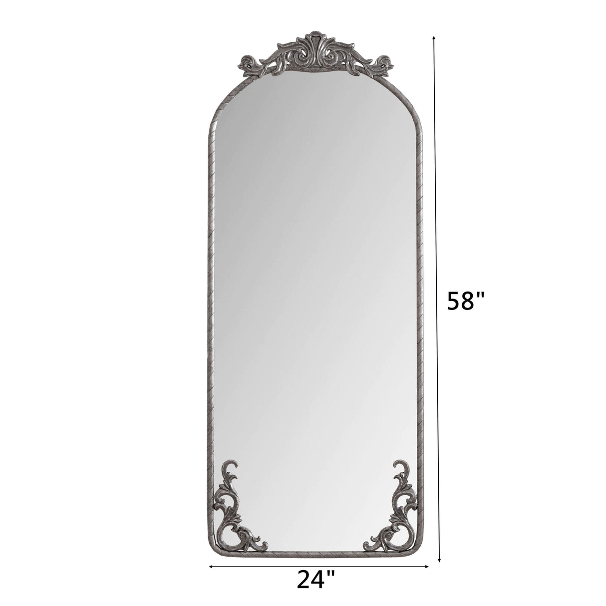 Retro Arched Full Body Mirror with Vintage Carved Applique