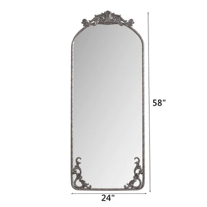 Retro Arched Full Body Mirror with Vintage Carved Applique
