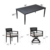 7-piece outdoor patio aluminum furniture, modern dining set, ember black