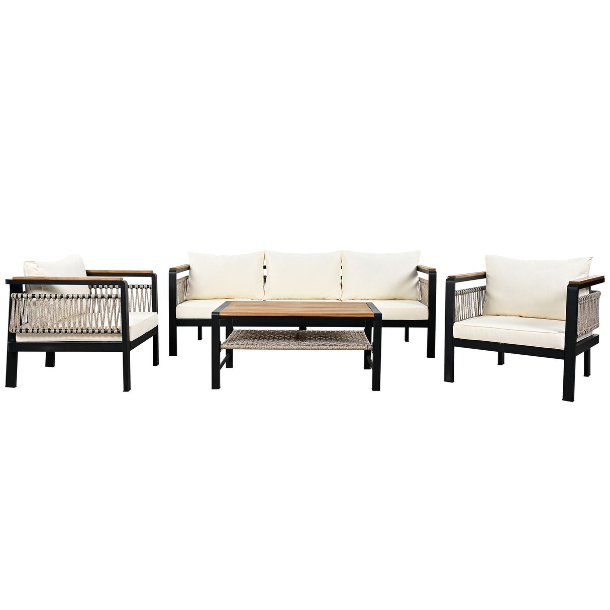 4 Pieces Outdoor Sectional Sofa Set 5 Person Patio Seating Group Outdoor Conversation Set With Cushions And A Coffee Table For Patios