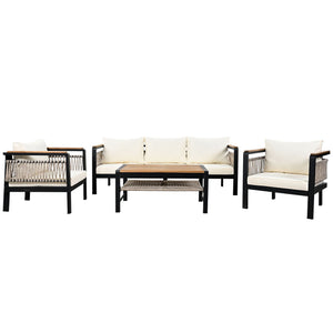 4 Pieces Outdoor Sectional Sofa Set 5 Person Patio Seating Group Outdoor Conversation Set With Cushions And A Coffee Table For Patios