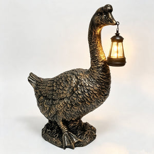 21'' Antique Bronze Goose Statue With Solar Lantern