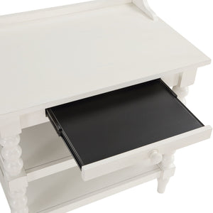 Aria - Nightstand With Styling, 2 Shelves, Pull Out Tray, Spool Turned Legs - Antique White