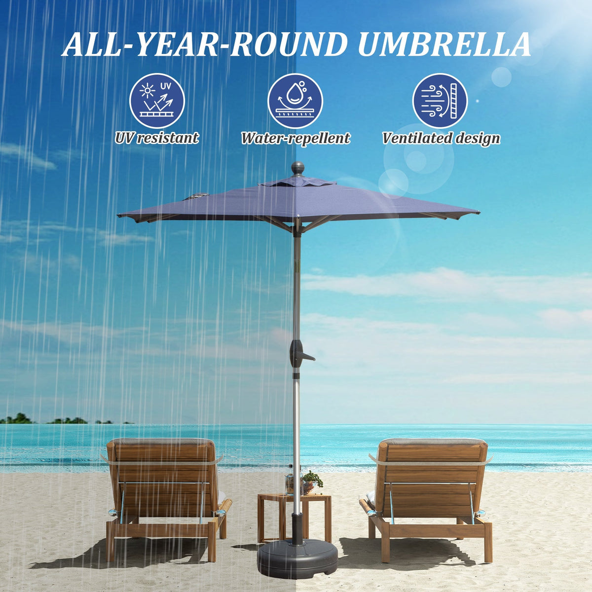Rectangle Patio Umbrella with Crank Lift and Tilt Function