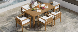 TREXM 7-Piece Patio Dining Table Set for 6,Outdoor Furniture Sets with 72.8'Rectangle Table,Patio Table and Chairs Set with Removable Cushions for Backyard,Garden,Poolside(Light Teak+Beige Cushion)