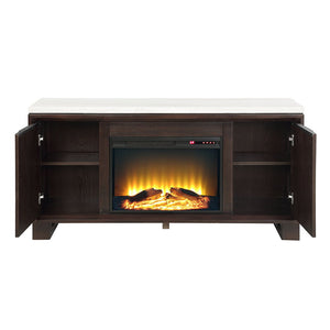 Edwyn - Server With Fireplace - Natural Marble Top & Espresso